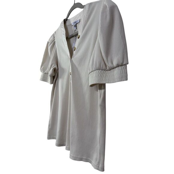 $195 Derek Lam 10 Crosby Size Heather T-Shirt Puff Sleeve Rib Off White L NWOT - Picture 5 of 10